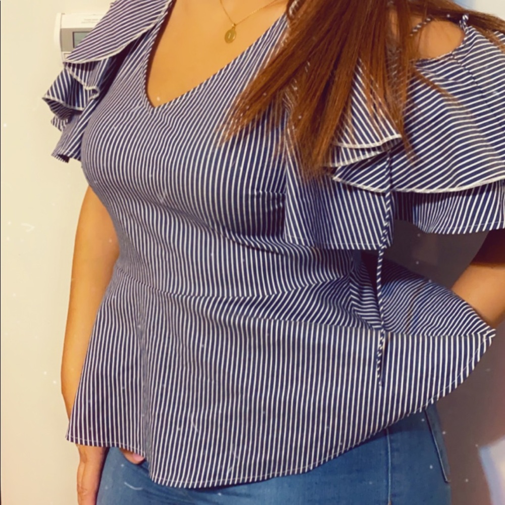 Express Blue and White Striped Blouse